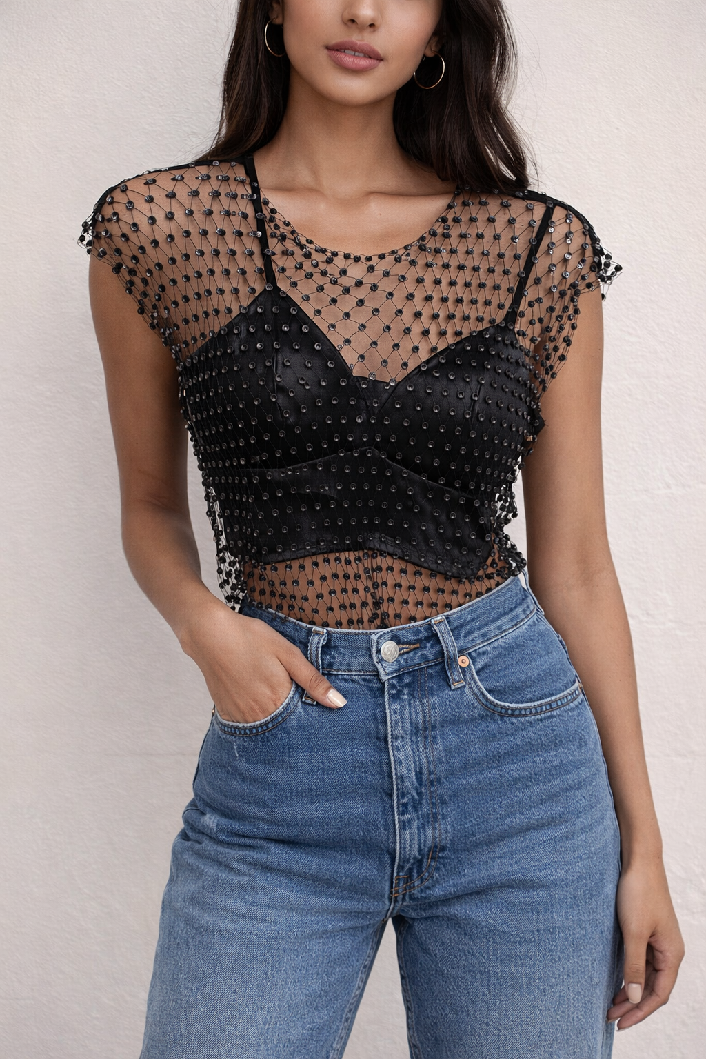 טופ רשת שרוול קצר