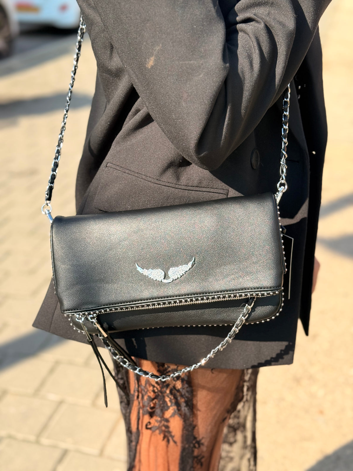 תיק כנפיים שילוב כסף