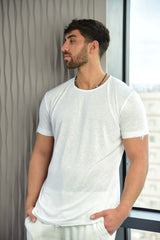 חולצת פשתן צווארון נקי